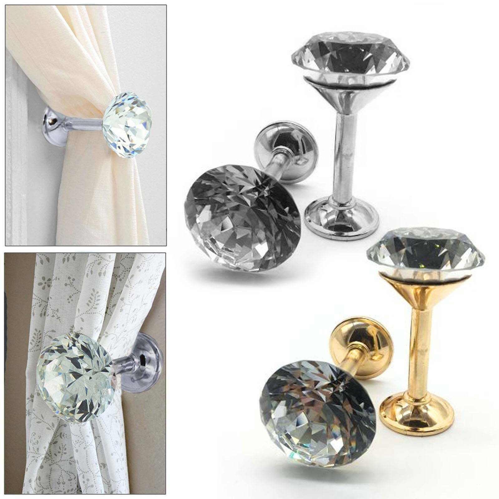 2x Silver Gold Crystal Curtain Wall Hooks Tie Backs Hanger Holder Home Deco