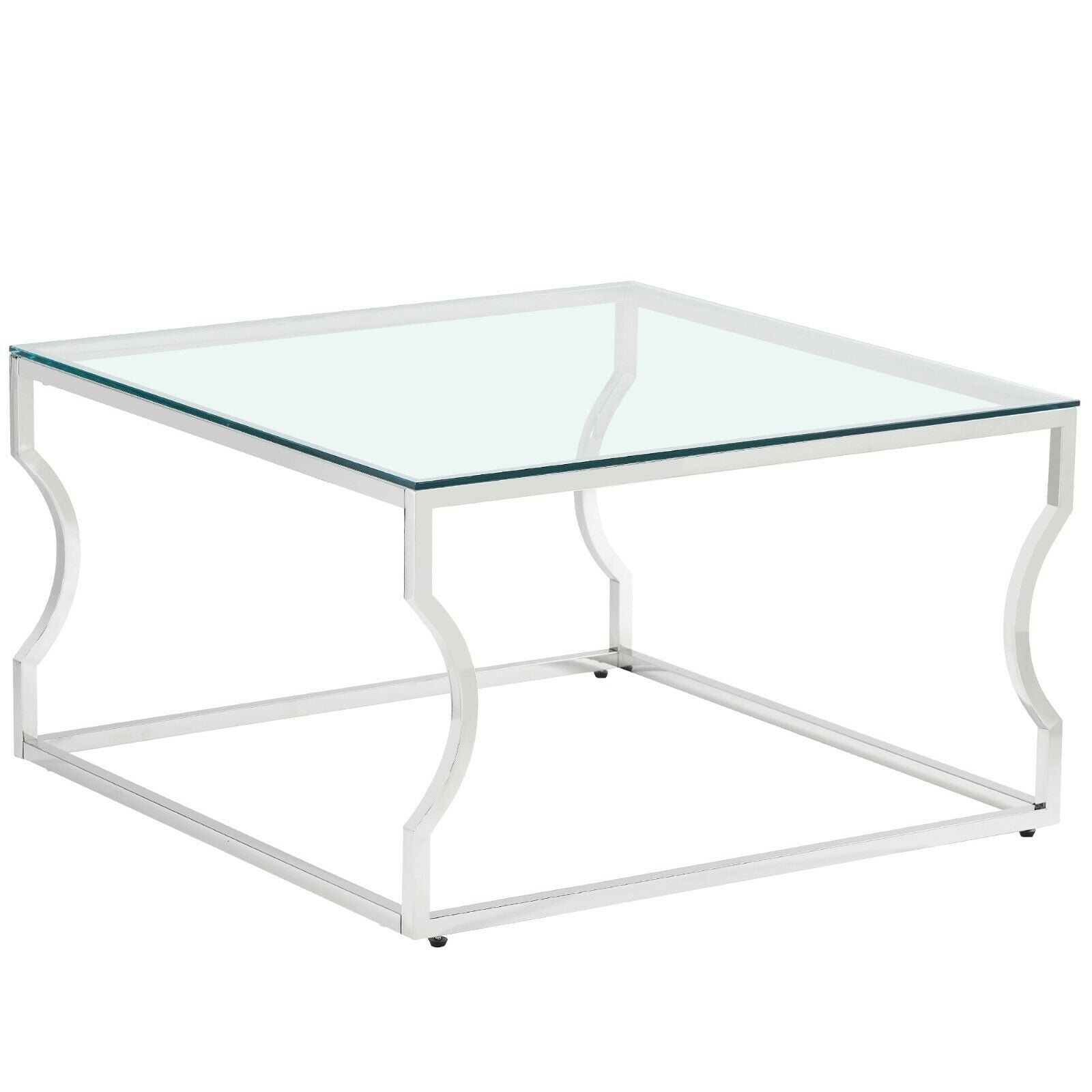 Console Coffee End Table Tinted Tempered Glass Furniture Chrome Crescent Leg