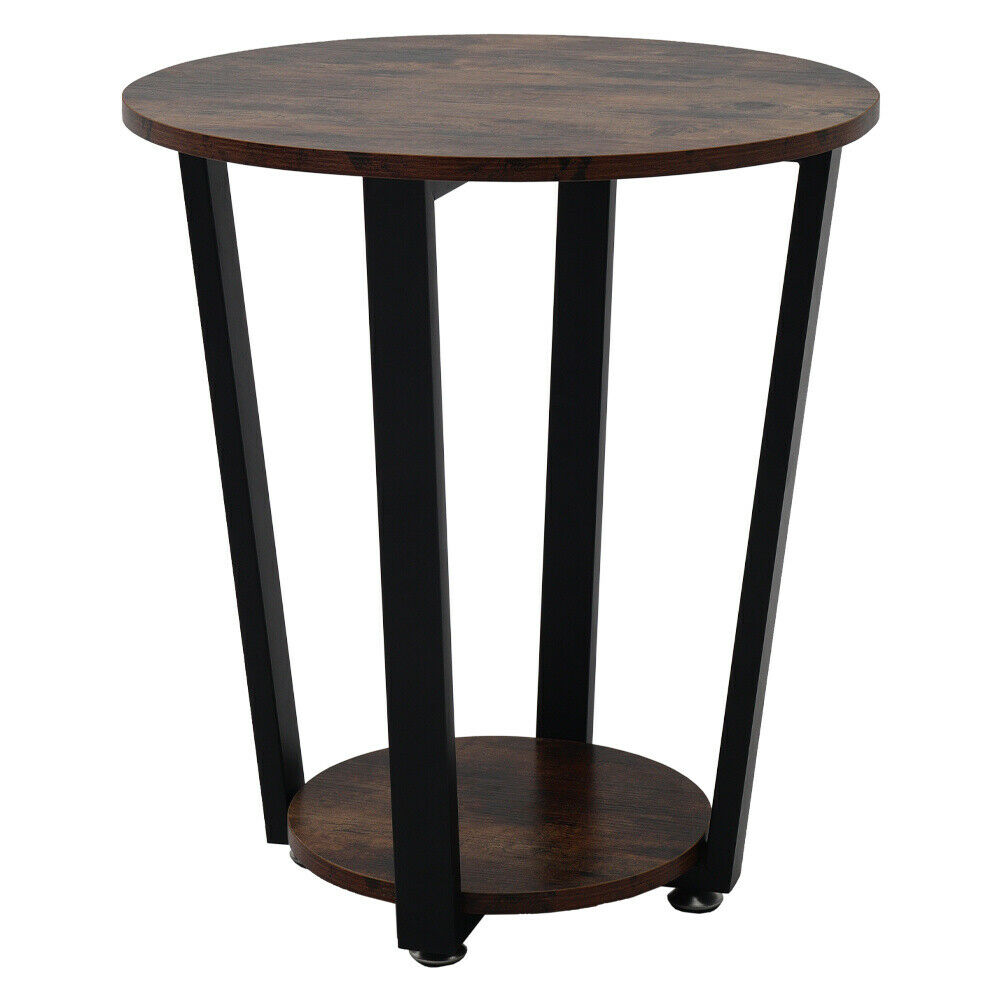 2 Tier Round Coffee Table Industrial Sofa Side Corner Table Bedside Lamp Stand