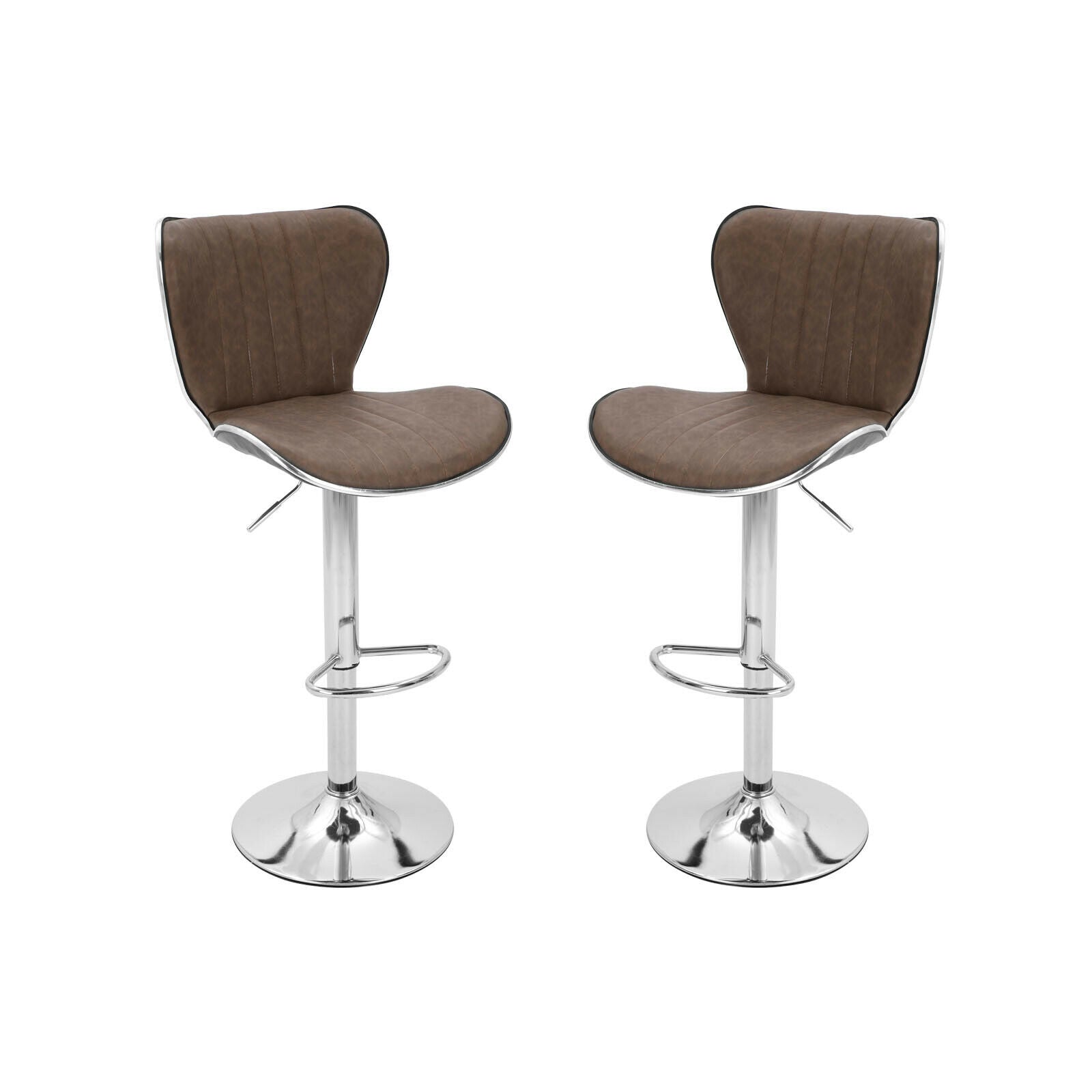2pcs Bar Stools Faux Leather Kitchen Breakfast Barstools Dark Brown Lift Swivel