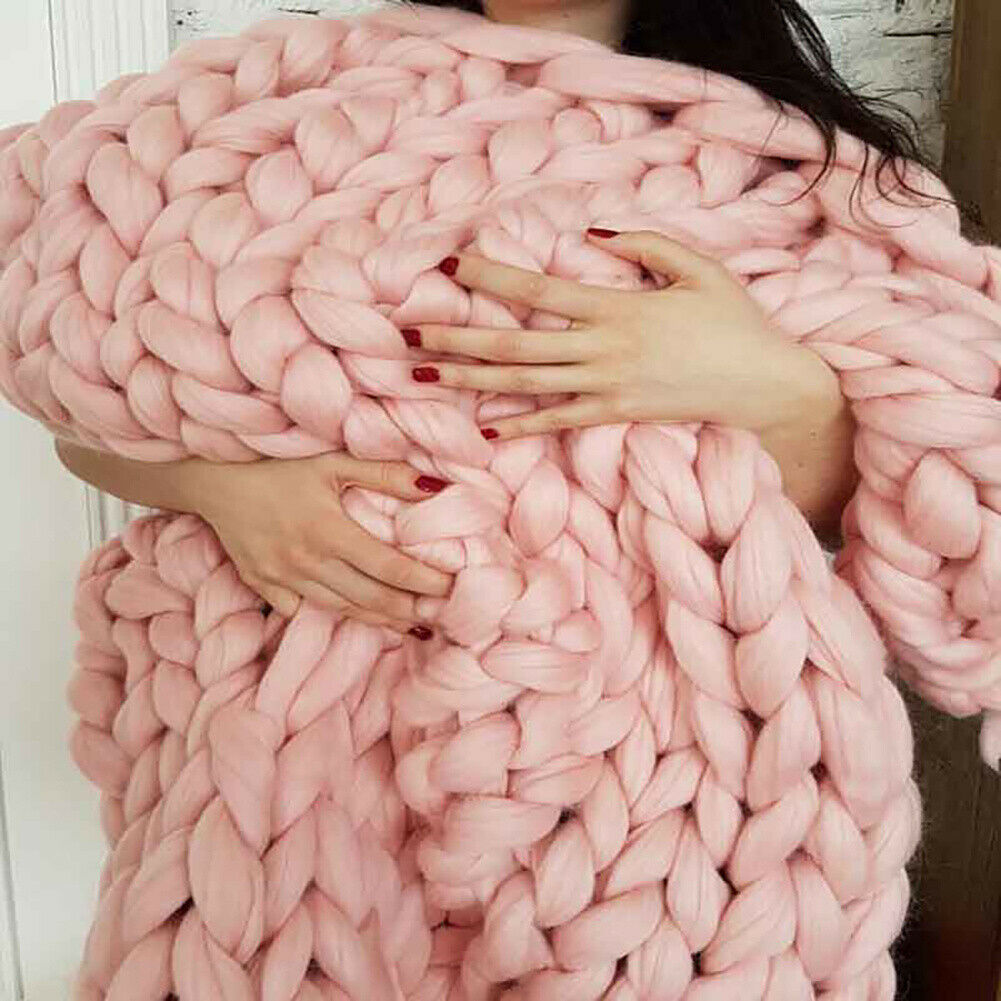 Bulky Soft Chunky Knit Bed Sofa Blanket Thick Knitted Throw Warm Handmade