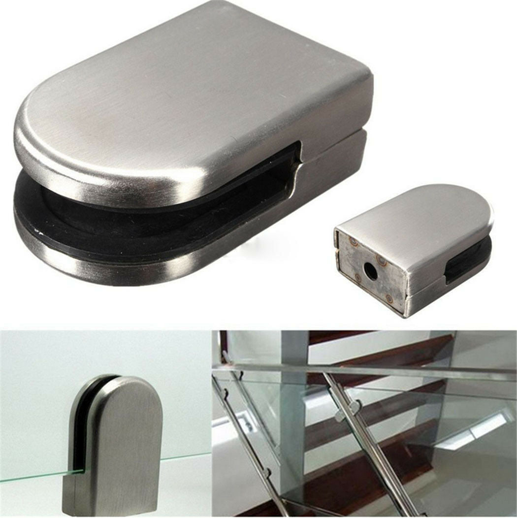 4/8/12X 304 Glass Clamp Clip Stainless Steel Flat Back Bracket Fr Stair Handrail