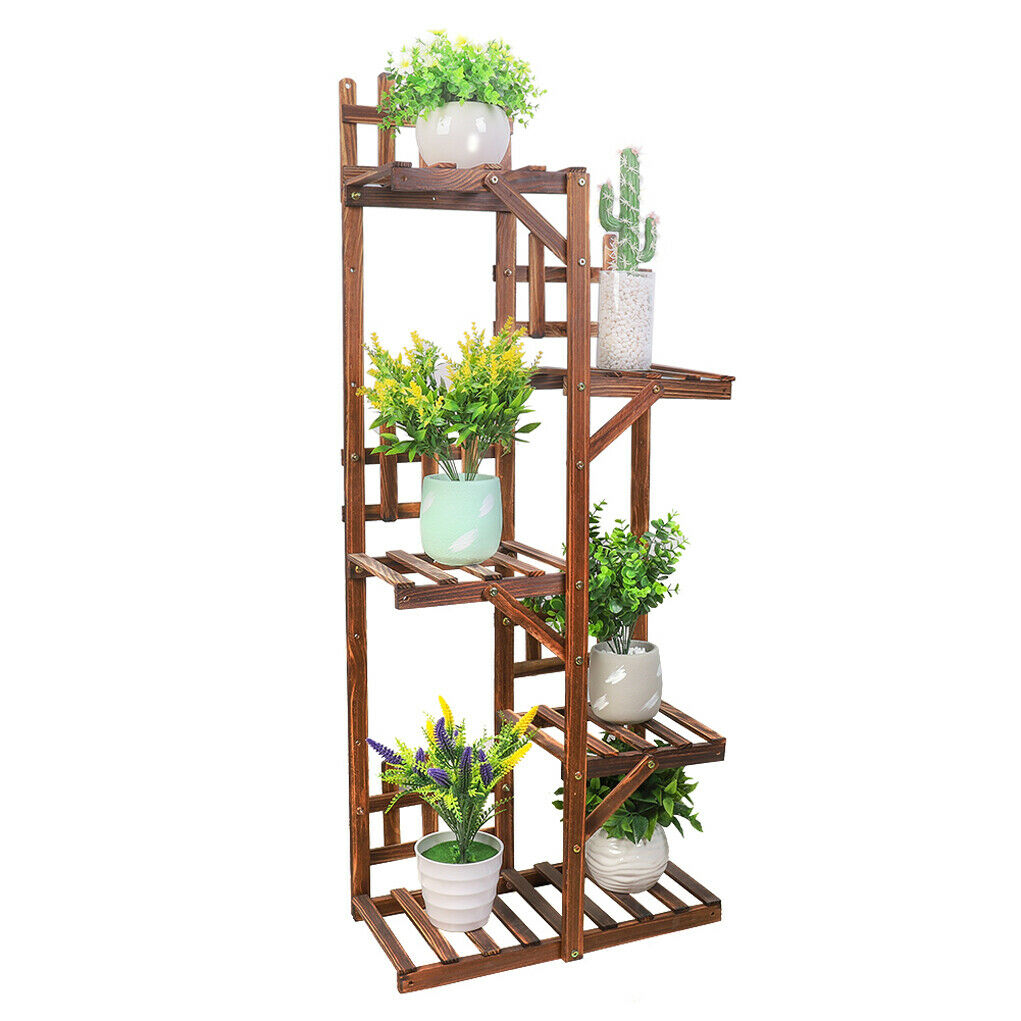 52" Height 5 Tiers Flower Rack Wooden Corner Plant Stand 6 Potted Shelf Terrace