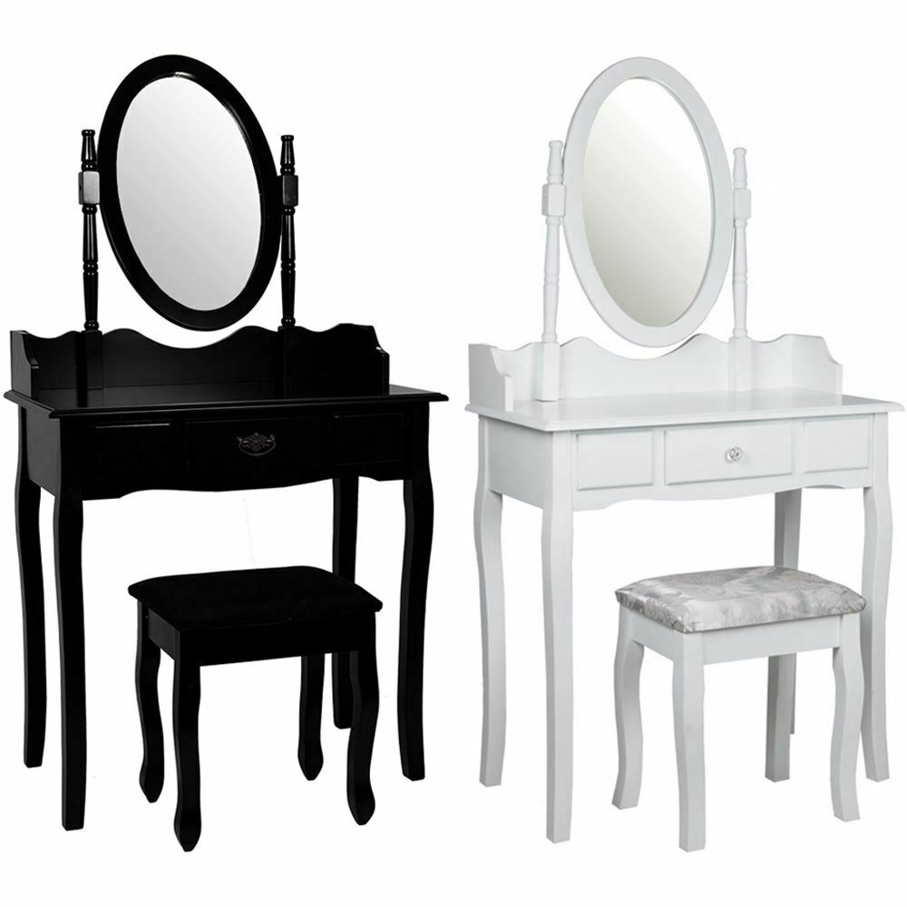 1 Drawer Dressing Table Stool Makeup Mirror Bedroom Desk Black White