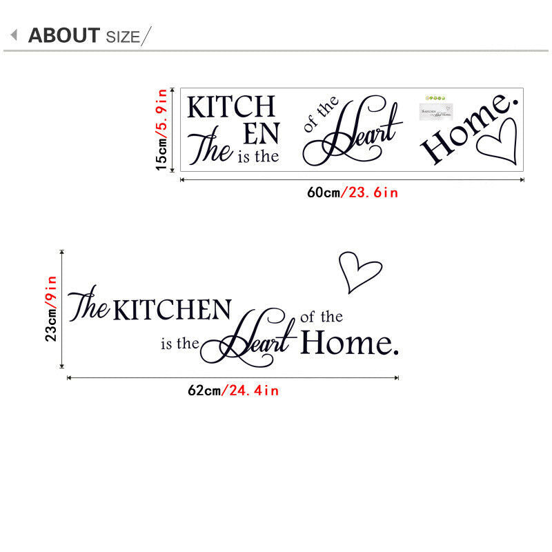 The Kitchen Heart Home Quote Wall Stickers Art Family Room Removable Decal DIY