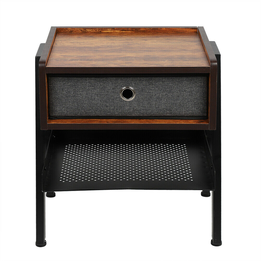 Industrial Bedside Table Fabric Drawer & Low Shelf Nightstand Side Table Cabinet