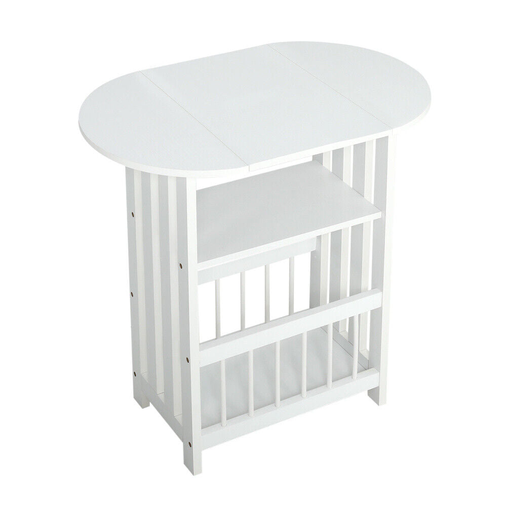 Drop Leaf Table Foldable Magazines Rack Shelf Sofa Side End Storage Stand White