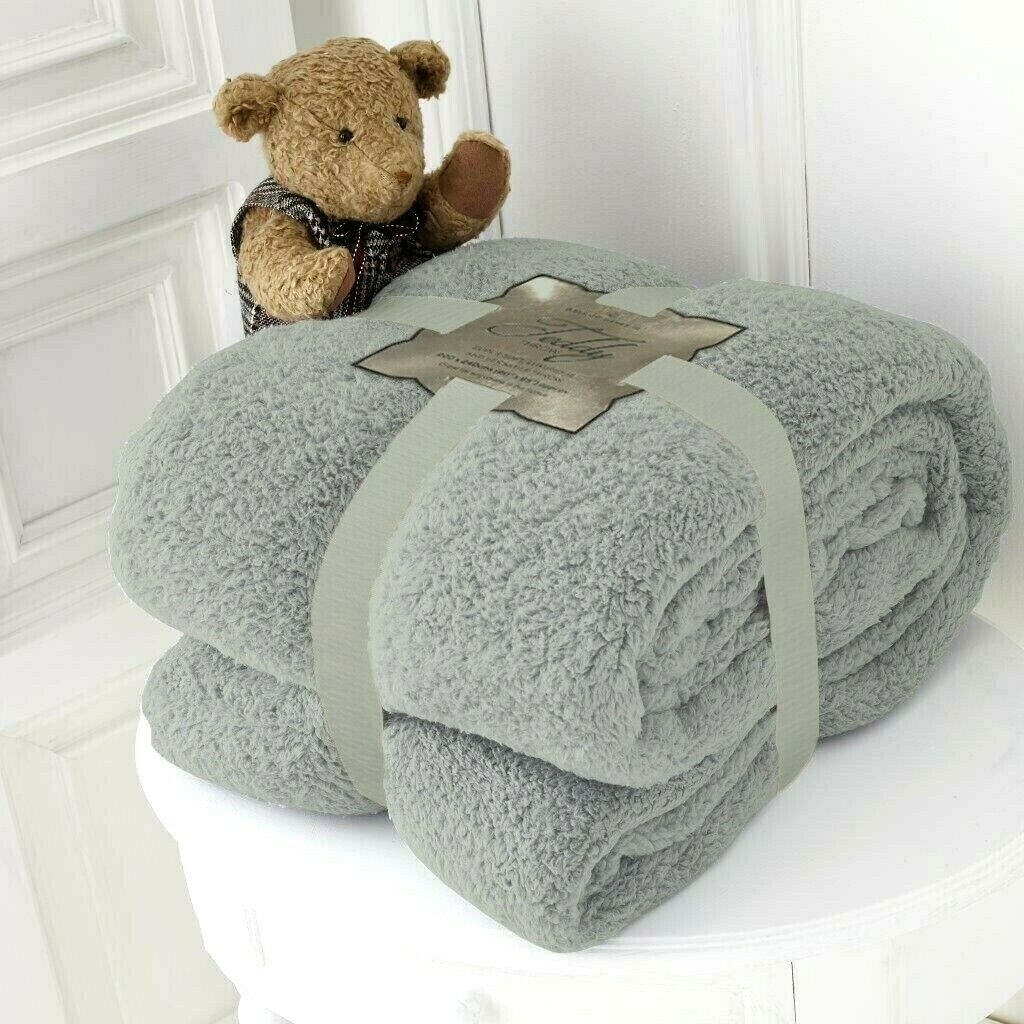 TEDDY BEAR FLEECE THROW BED LARGE BEDSPREAD SOFT CUDDLY WARM SOFA BLANKET
