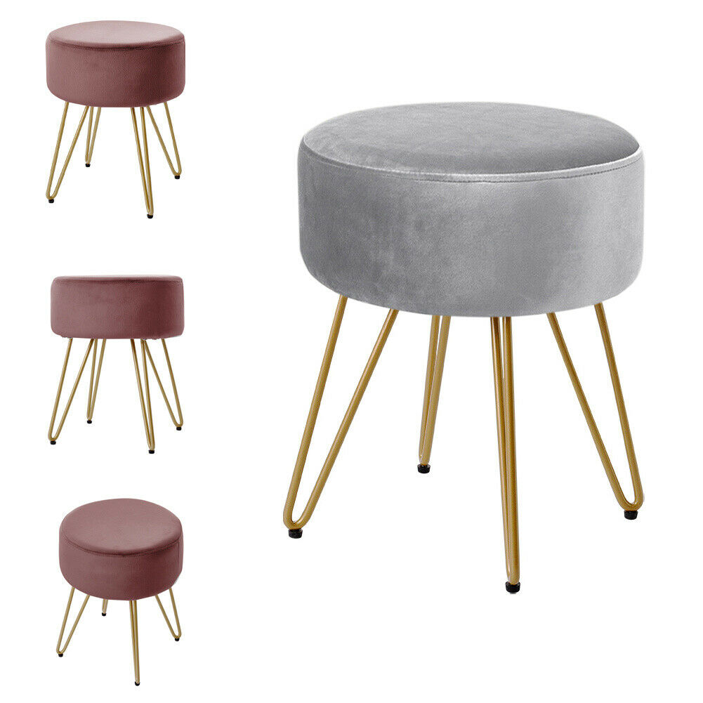 Dressing Table Footstool With Gold Legs Erone Round Footstool
