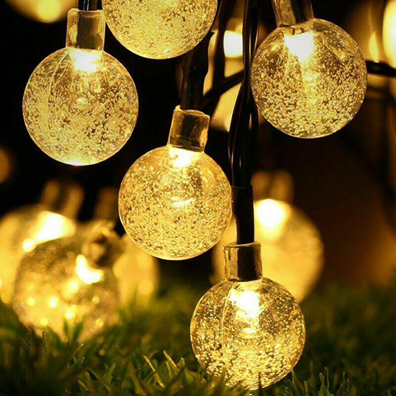 30 Solar String Lights Outdoor Warm White Fairy Garden Lamps Bubble Globe Party