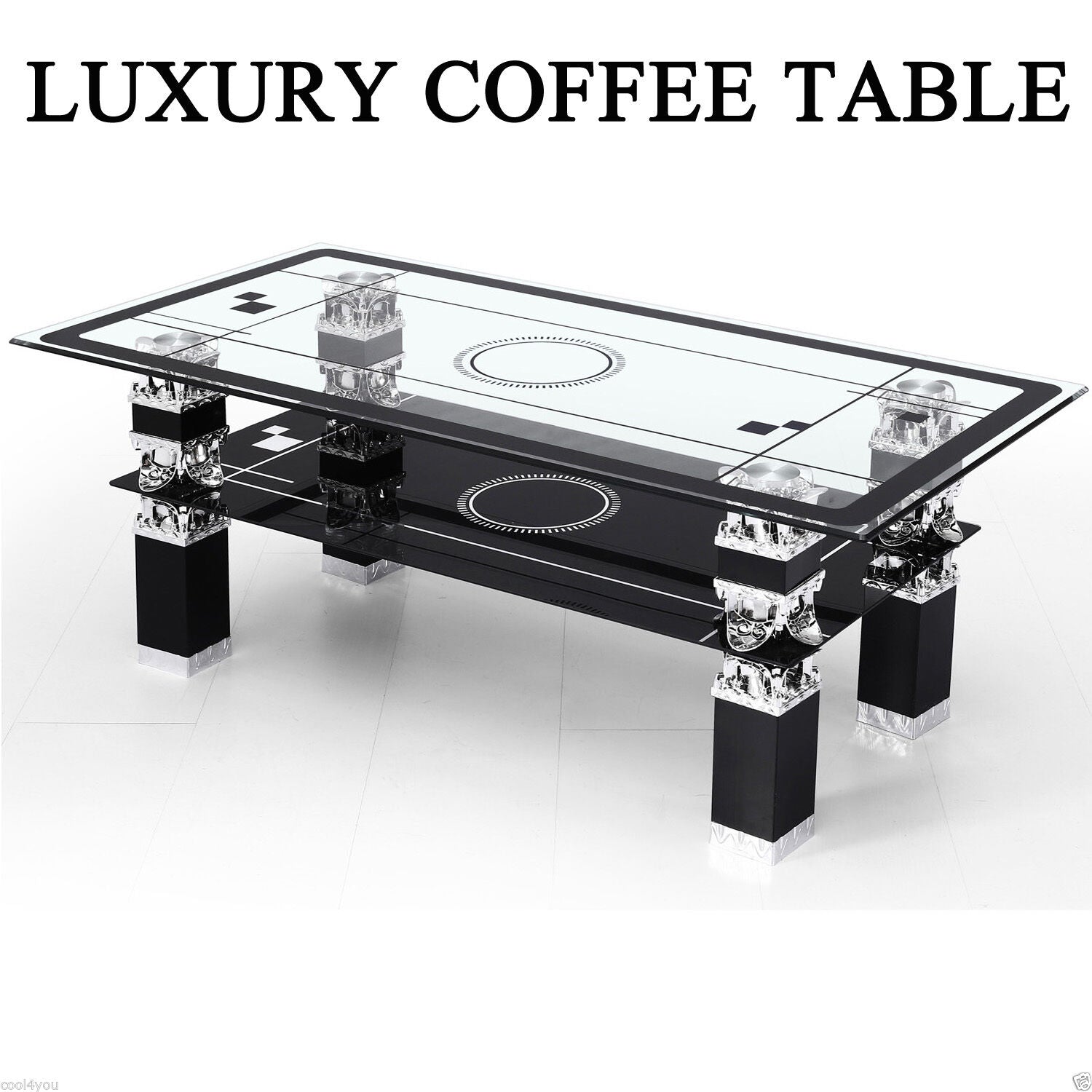 Lux Coffee Tables BlackWith Shelf Rectangle Modern Contemporary For Living Room