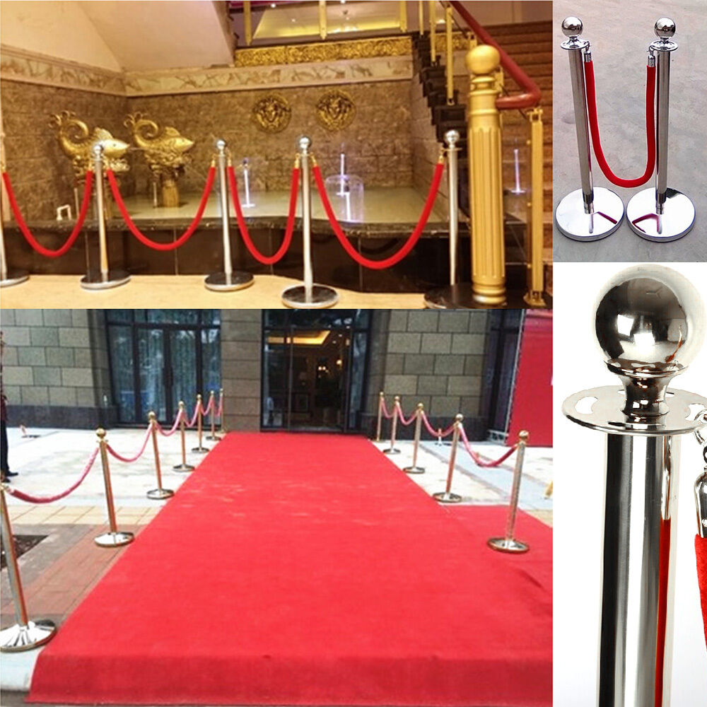 2pc Polished Steel Queue Rope Barrier Velvet Rope Stanchion Posts Stands 3 color