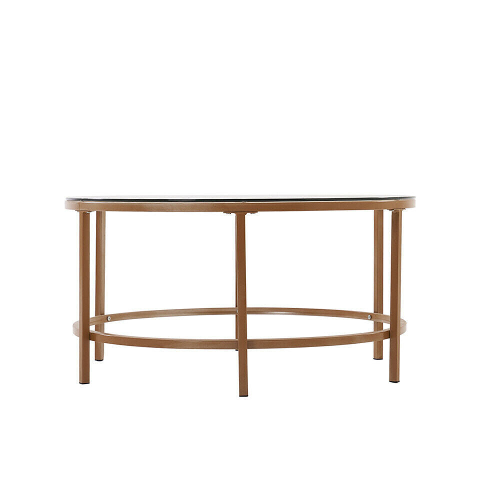 Round Coffee Table Satin Gold Clear Glass Top Finish / Metal End Side Tea Table