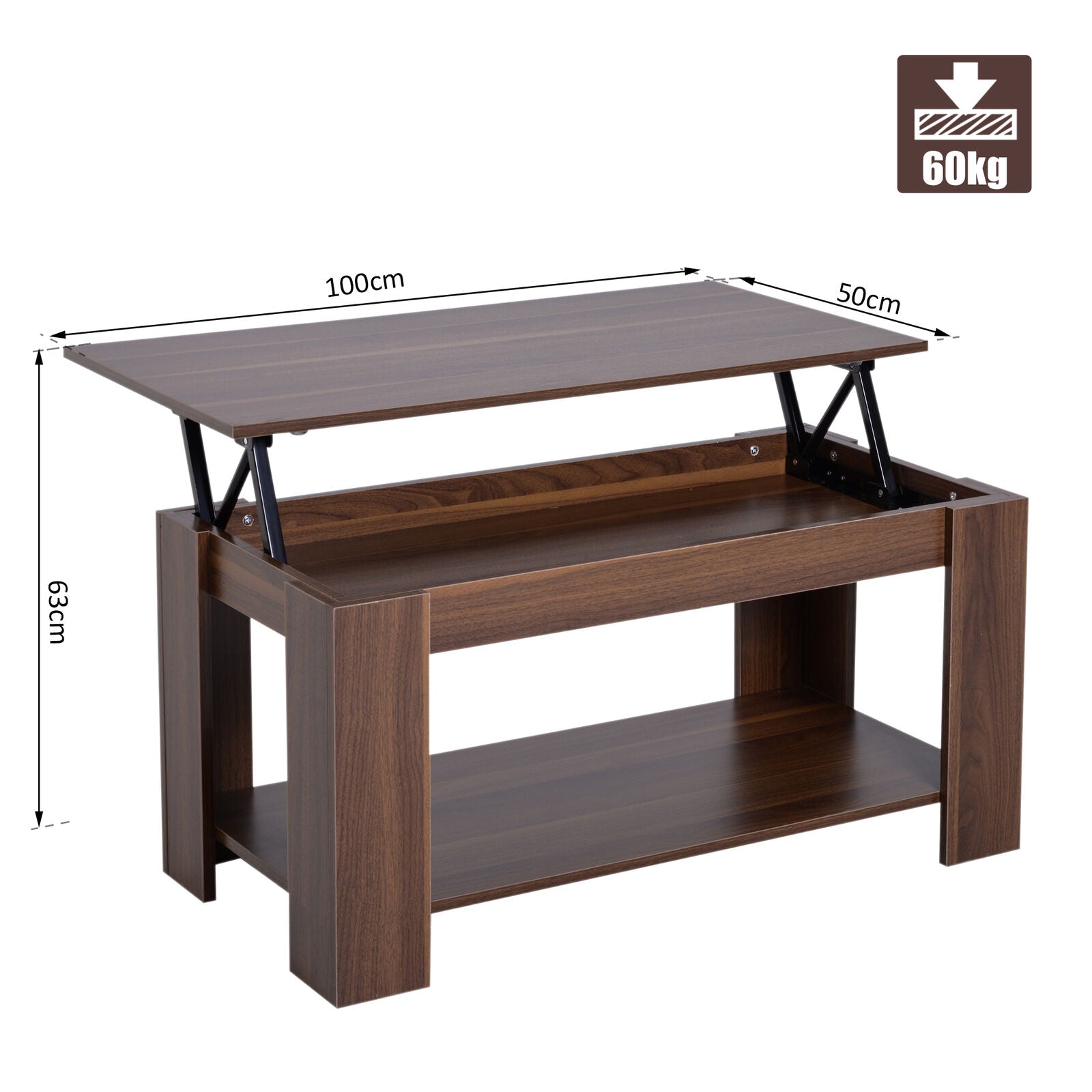 100cm Modern Lift Up Top Coffee Table Desk Hidden Storage Bottom Shelf Living
