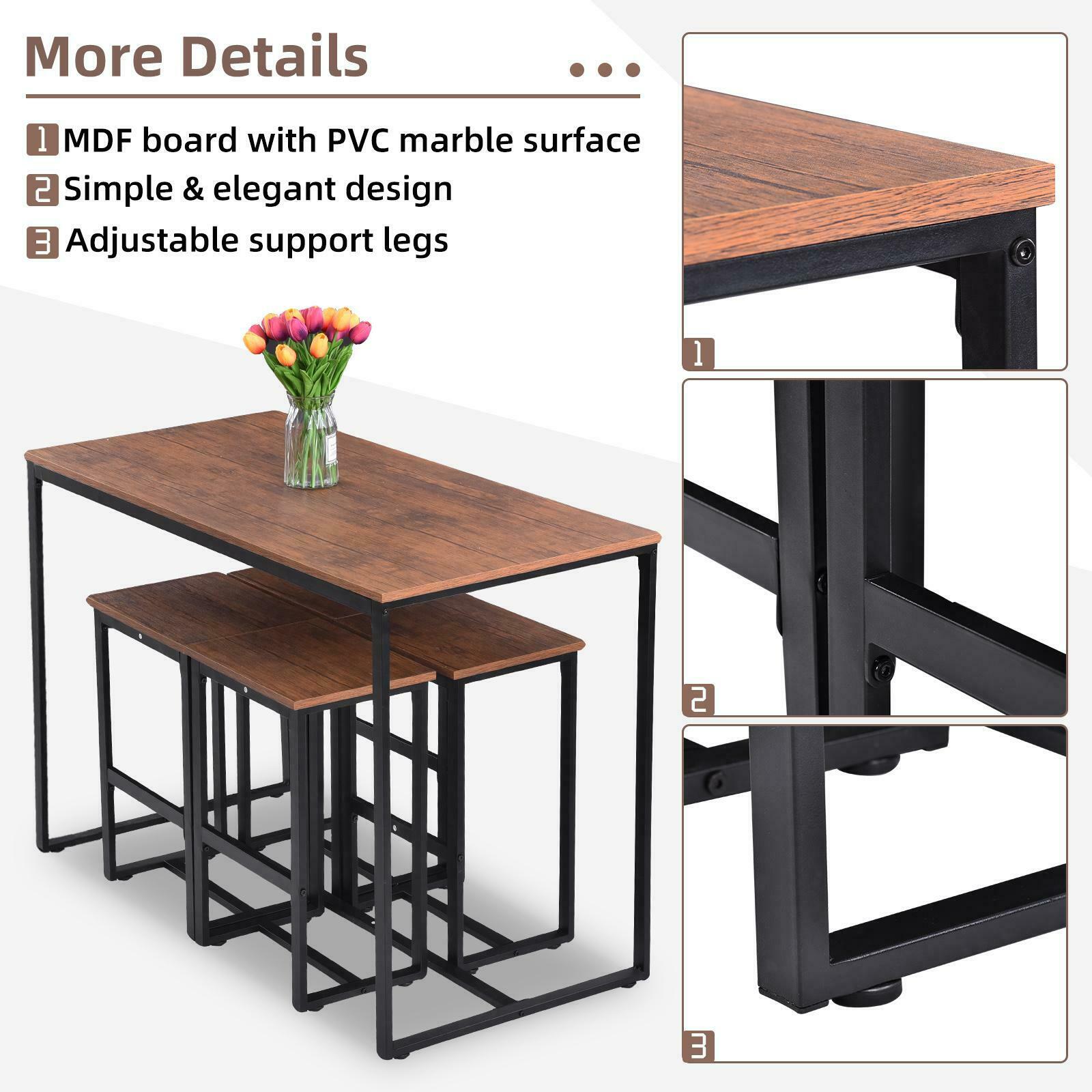 Bar Table and Stool Set For Kitchen Dining Room 4 Metal And Wood Stools High