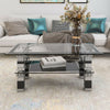 Glass Living Room Coffee Table With Lower Shelf Black Modern Rectangle Tea Table