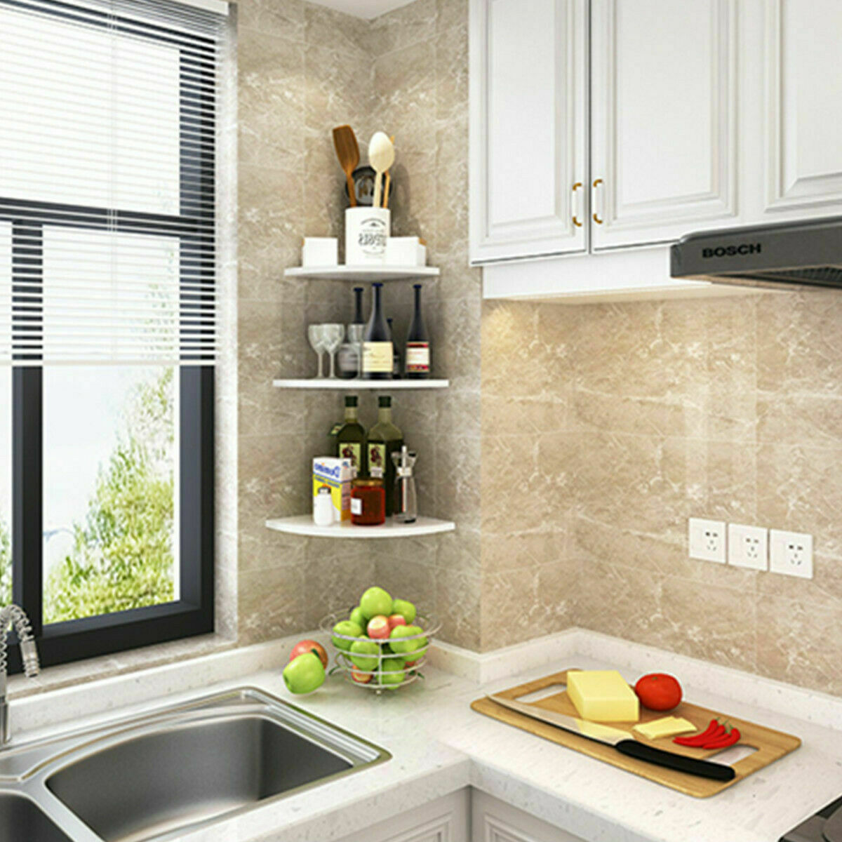 3 Set White Floating Corner Shelf Wooden Wood Unit Wall Storage Bookcase Display