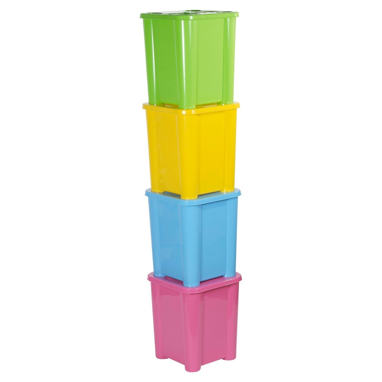 Set of 4 Plastic Stackable Coloured Toy Storage Boxes With Lids Sturdy Container