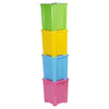Set of 4 Plastic Stackable Coloured Toy Storage Boxes With Lids Sturdy Container