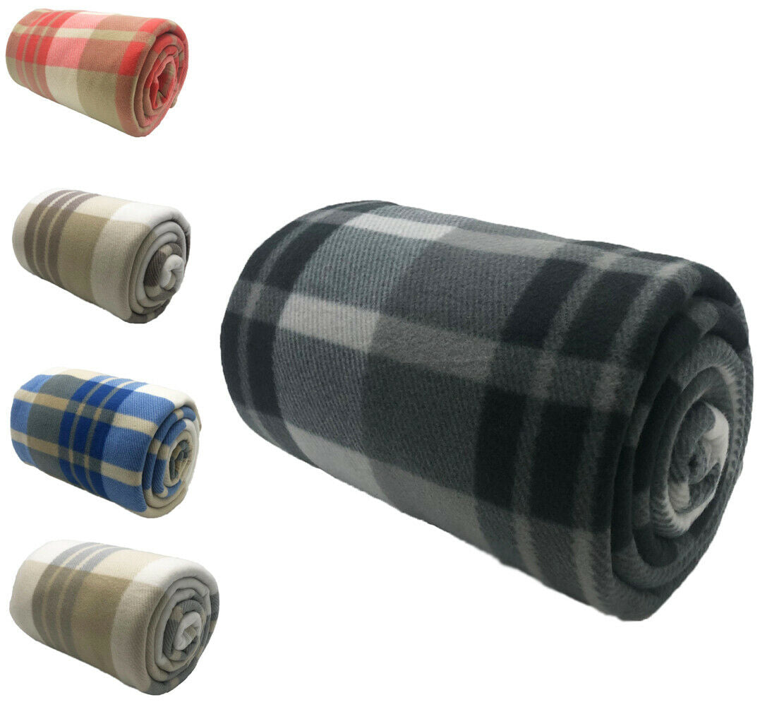 Tartan Fleece Throw Soft Warm Check Sofa Home Bed Blanket Car Travel Large Cover