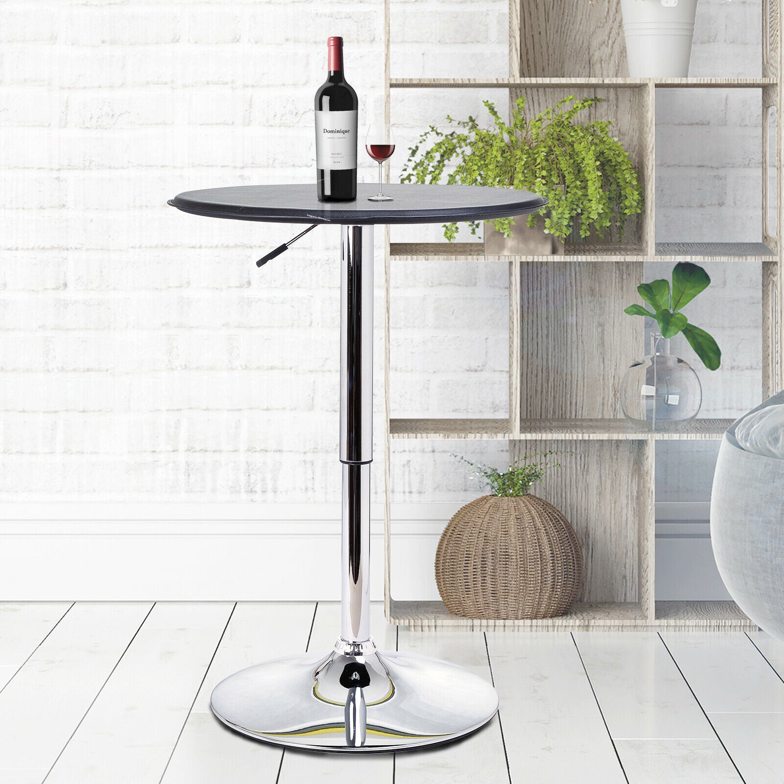 Adjustable Round Bar Table w/ PU Leather Top Steel Base Bistro Black