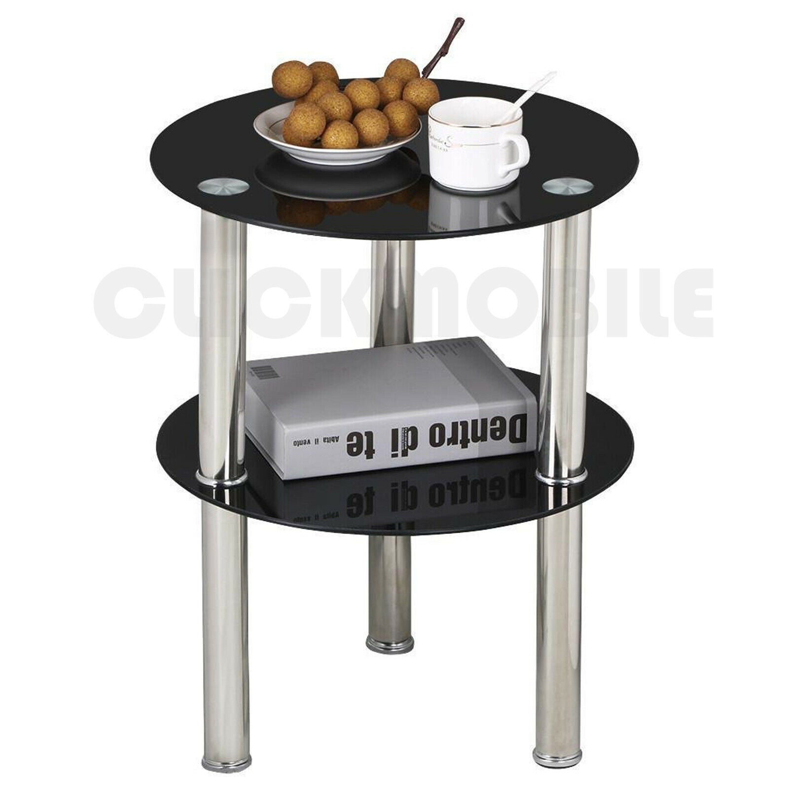 Modern Coffee Table With Lower Shelf storage Glass Chrome Living Room furniture