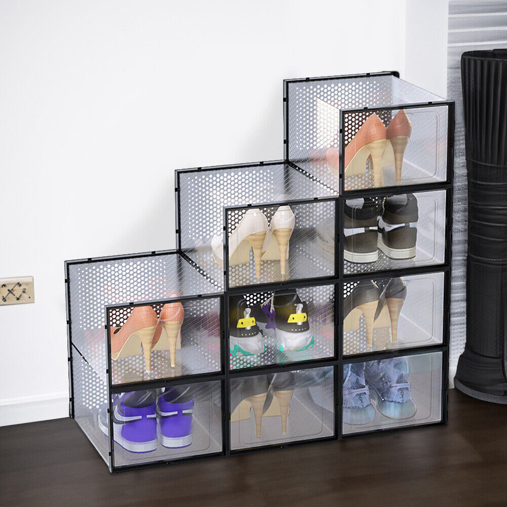 12x Clear Shoe Box Footwear Storage Case Plastic Stackable Shoes Display Boxes