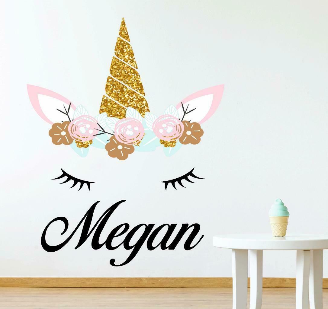 Personalised Name Unicorn Wall Art Girls Room Children's Kids Sticker Vinyl u4