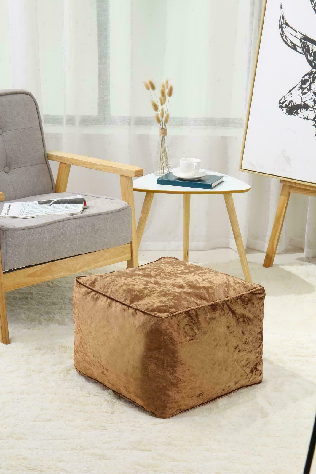 NEW LUXURY CRUSHED VELVET SOFT BEAN BAG CUBE FOOT STOOL REST POUFFE OTTOMAN