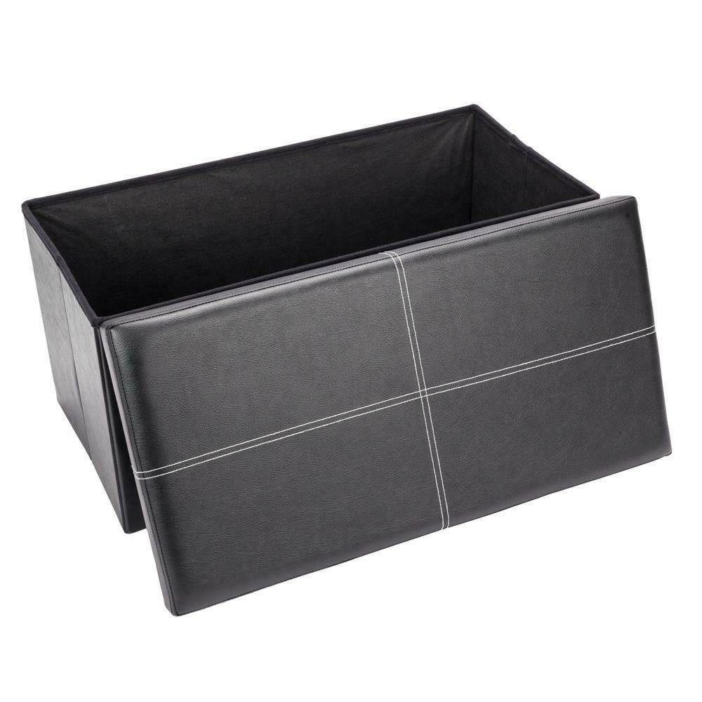 LARGE FAUX LEATHER OTTOMAN FOLDING STORAGE CHEST BOX STOOL SEAT FOOT POUFFE TOY