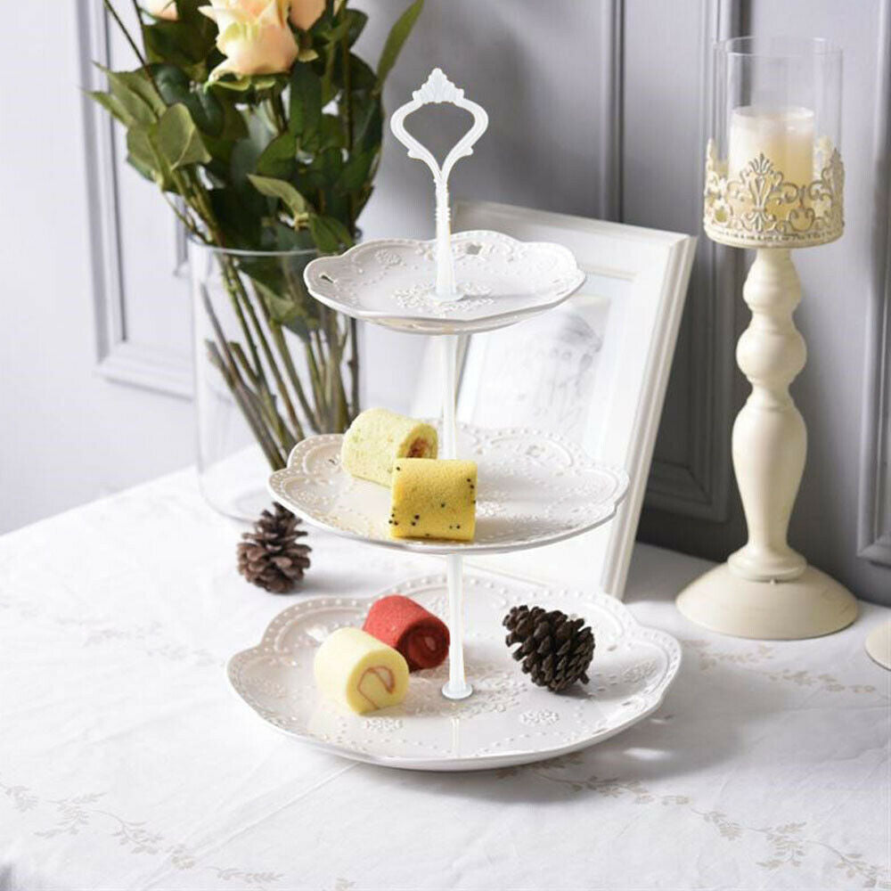 3 Plastic Tier Cake Stand Afternoon Tea Wedding Plate Party Tableware Display
