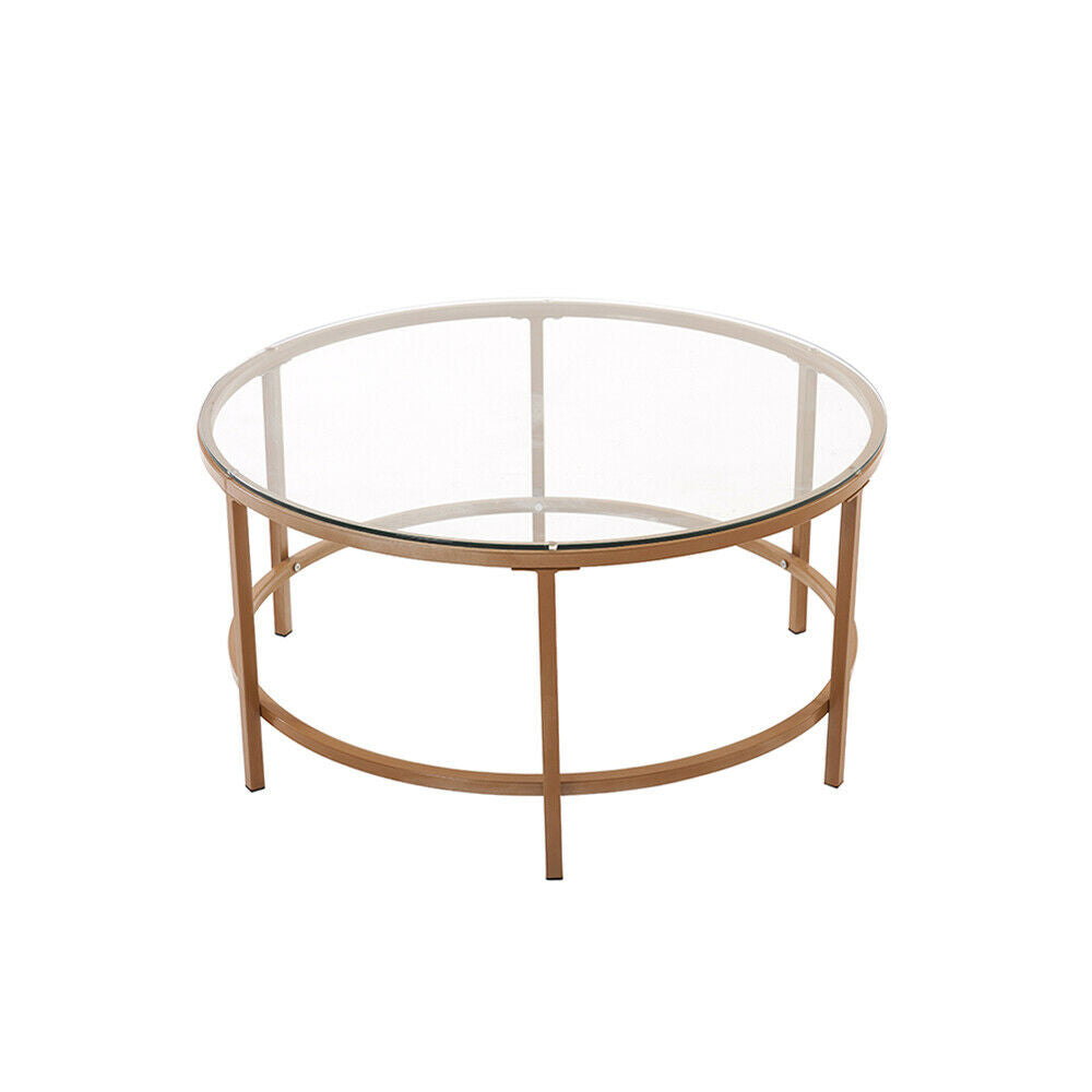 Round Coffee Table Satin Gold Clear Glass Top Finish / Metal End Side Tea Table
