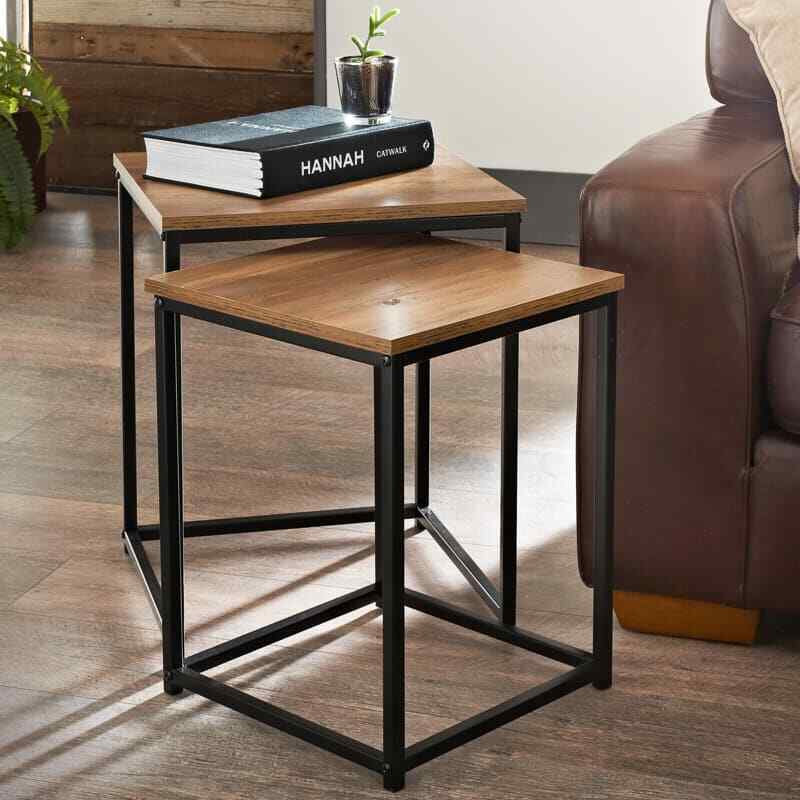 New HQ Wooden Top And Metal Frame Tromso Contemporary Nest Of Two Table Square