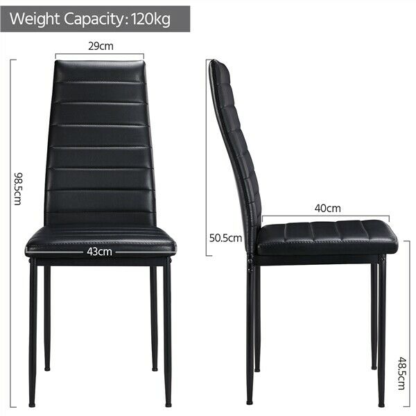 2Pcs Modern Dining Chairs Padded Seat Faux Leather with Metal Legs Kitchen Black