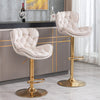 Set of 2 Velvet Bar Stools Adjustable Height Swivel Tufted Pub Bar Chairs HT