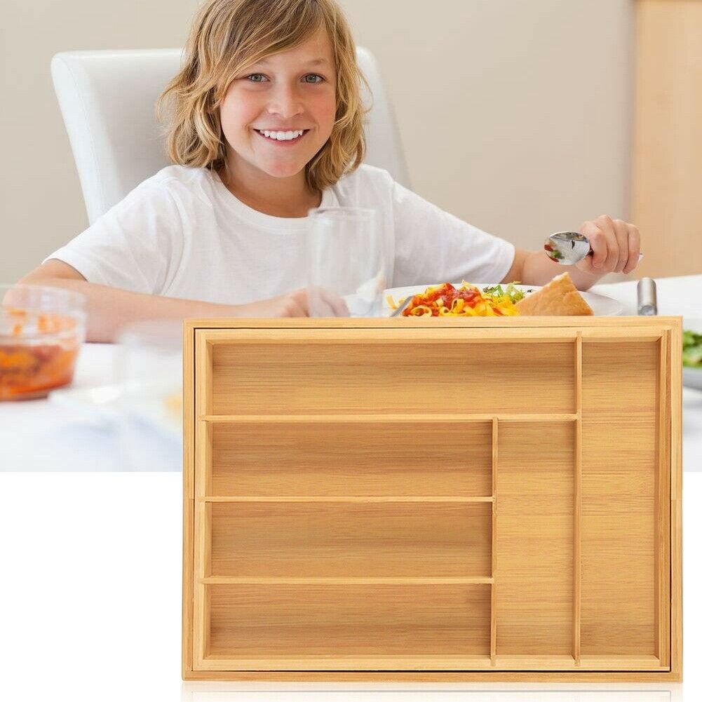 New Cutlery Organiser Drawer Storage Tray Wooden Bamboo Expandable Extending
