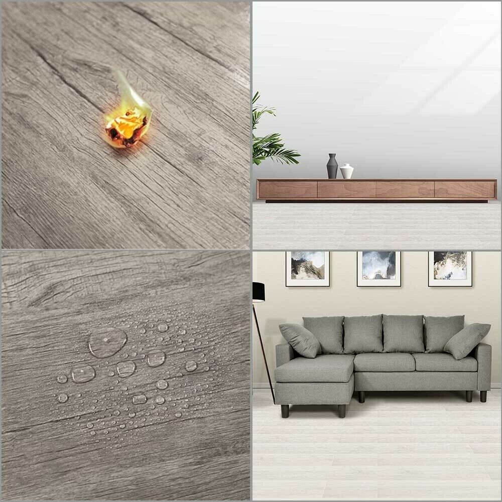5m² Floor Planks Tiles Self Adhesive Grey Wood Vinyl Flooring Kitchen Bathroom