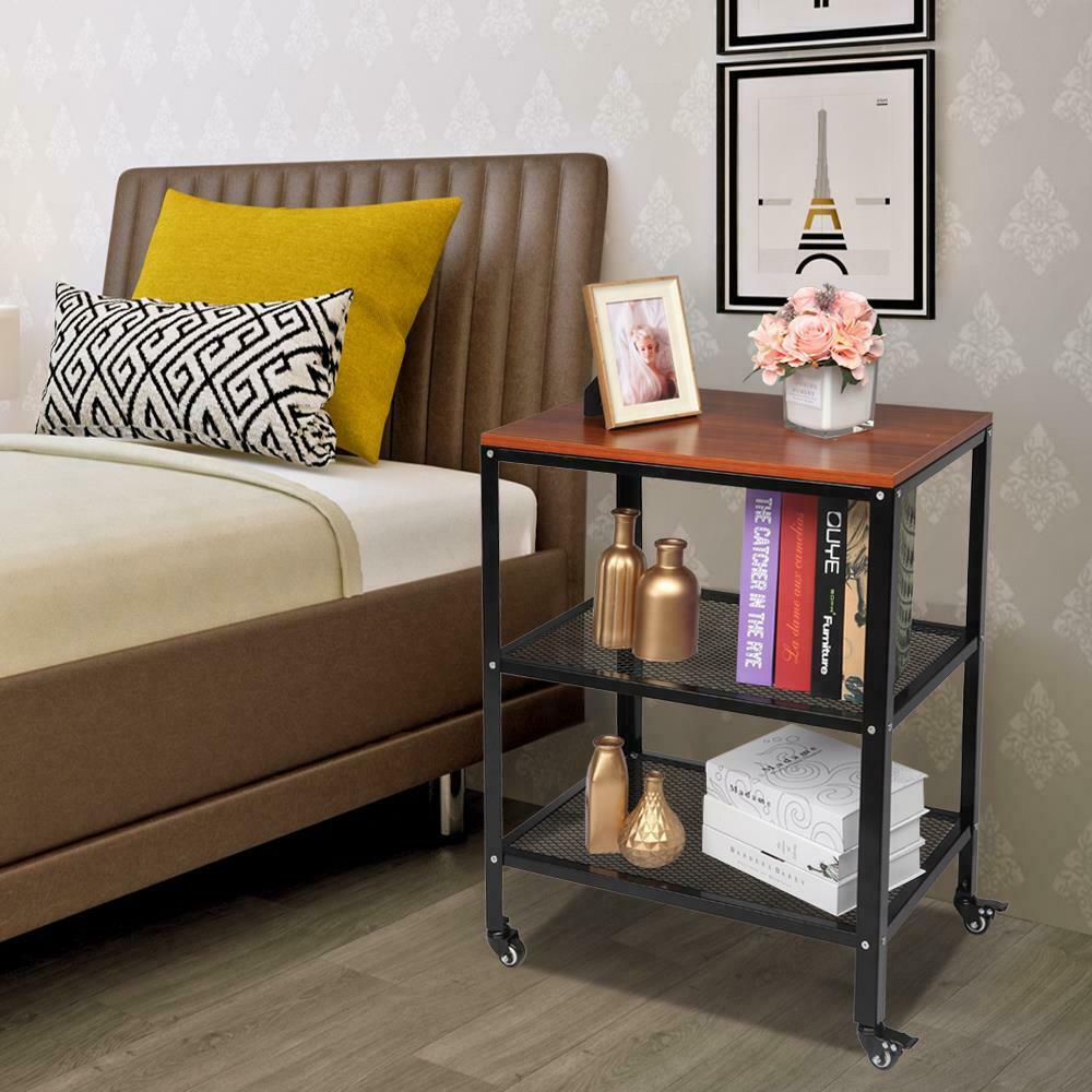 3-Tier Rolling Serving Cart on Wheels with Storage Microwave Cart for Kitchen