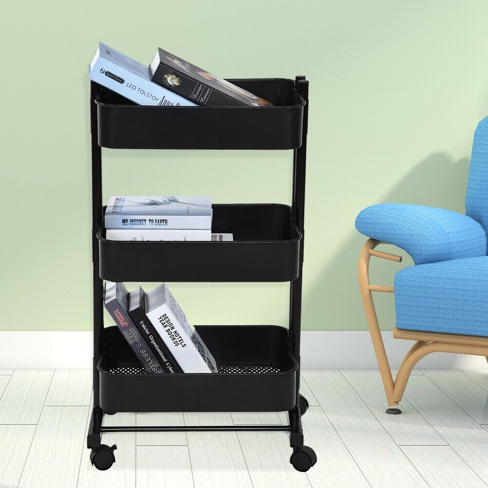 3 Tier Slim Kitchen Storage Trolley Cart Rack Shelf Fruit Basket Rolling Wheel