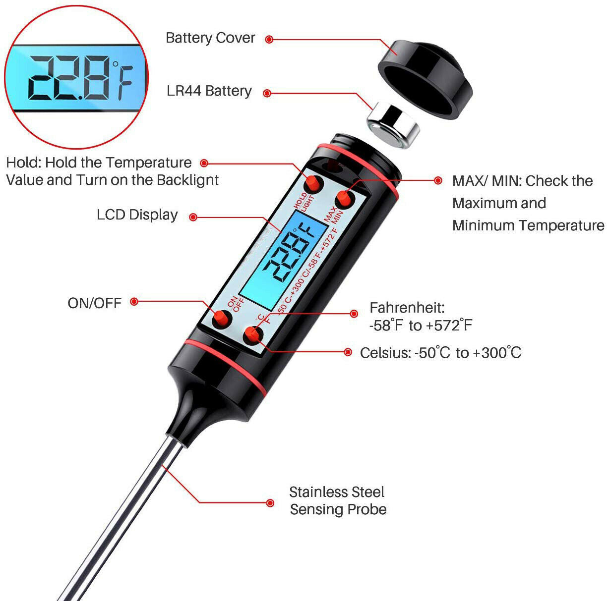 Digital Food Thermometer Probe Cooking Meat Kitchen Temperature BBQ Turkey Milk
