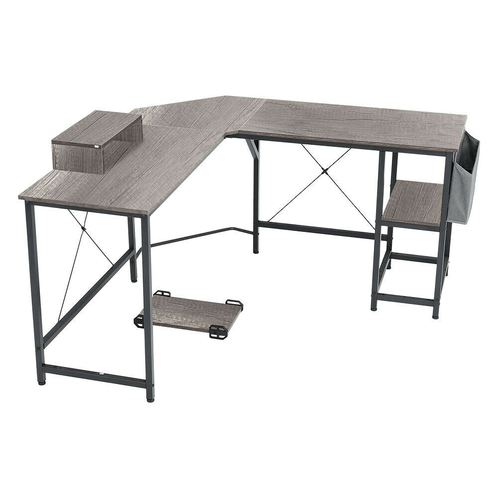 L Shaped Computer Corner Desk Table with Monitor Stand/Shelf/Si