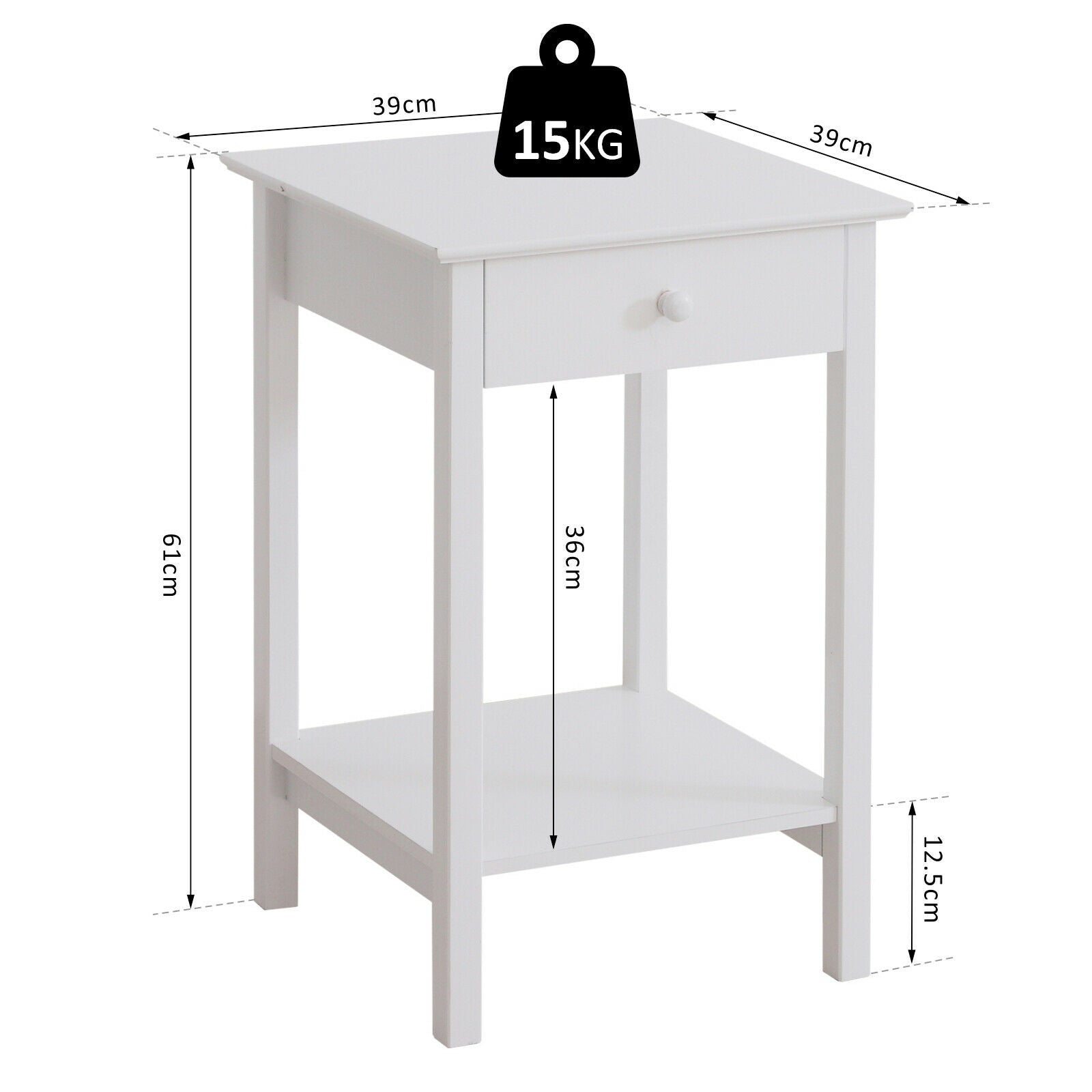 Wooden Bedside Table Cabinet W/ Drawer Shelf Storage End Side White