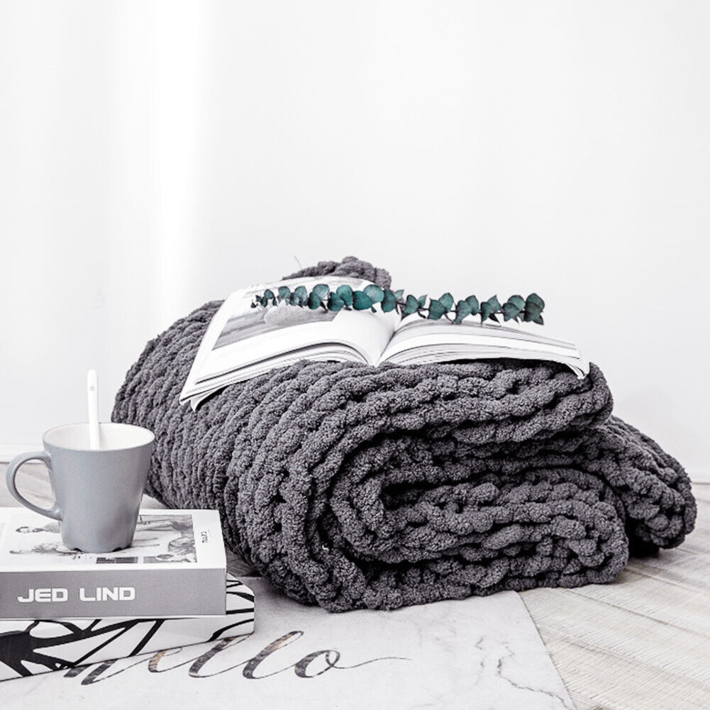 Chunky Knit Throw Hand Knitted Thick Blanket Soft Sofa Bed Wooly Cable Blanket