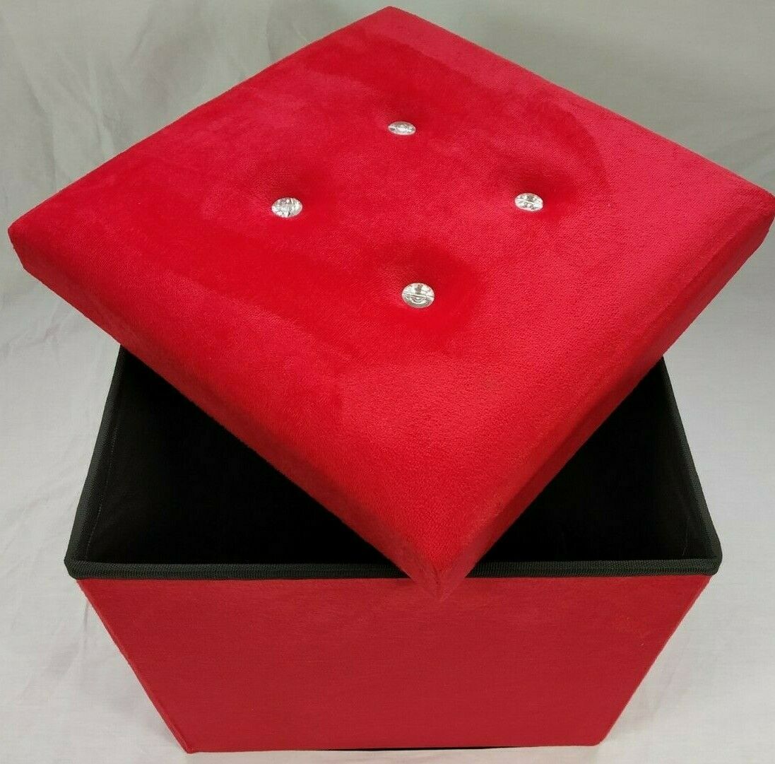 Soft Velvet Diamante Ottoman Folding Storage Box Footstool Seat new colour