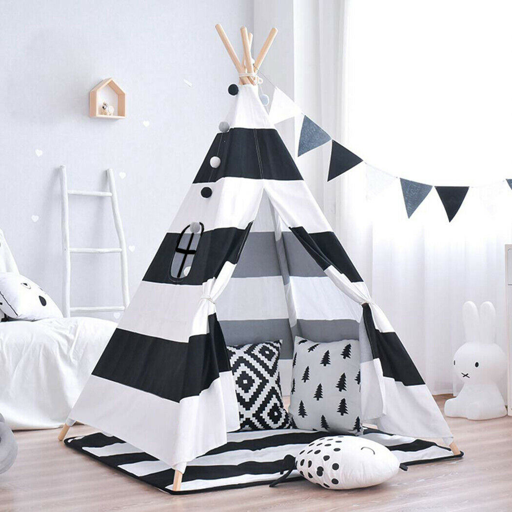 Portable Children Indian Teepee Tent Black and White Stripe