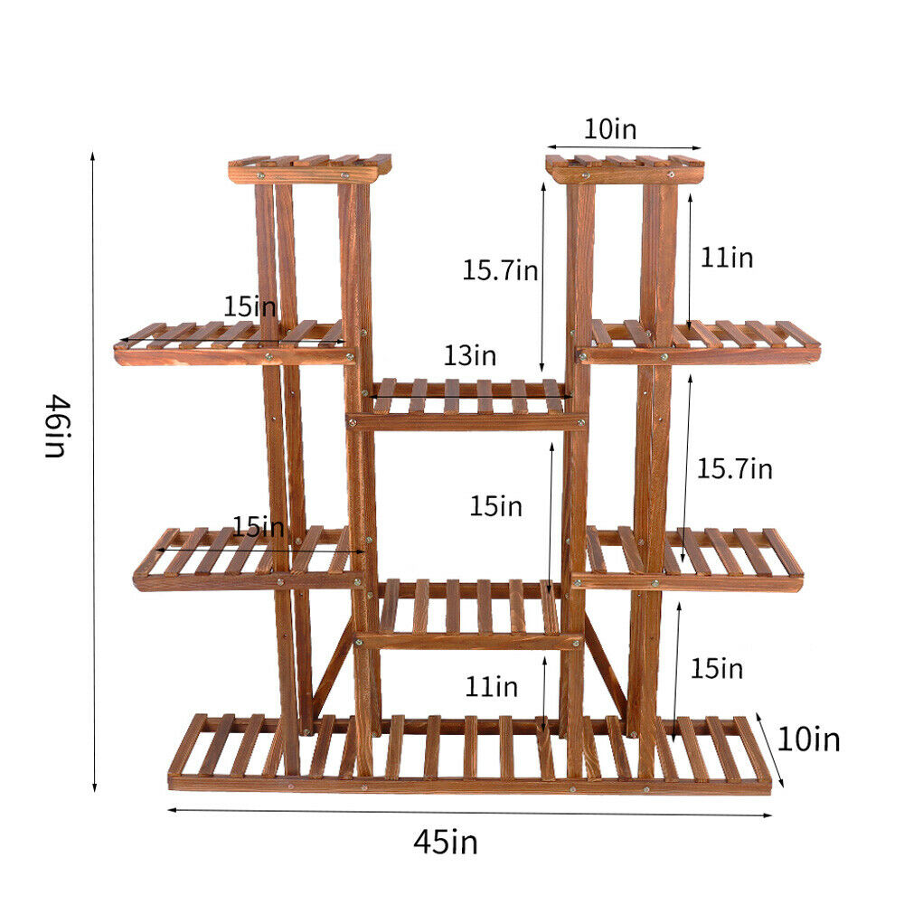 Symmetric Double Shelves Plant Stand 17 Potted Flower Pots Organizer Shelf Rack