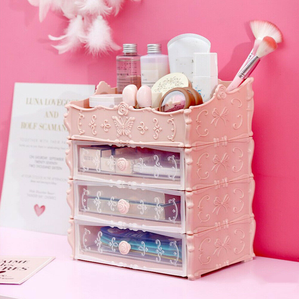3 Tiers Makeup Case Desktop Storage Box Cosmetic Organizer Holder Drawer Jewelry