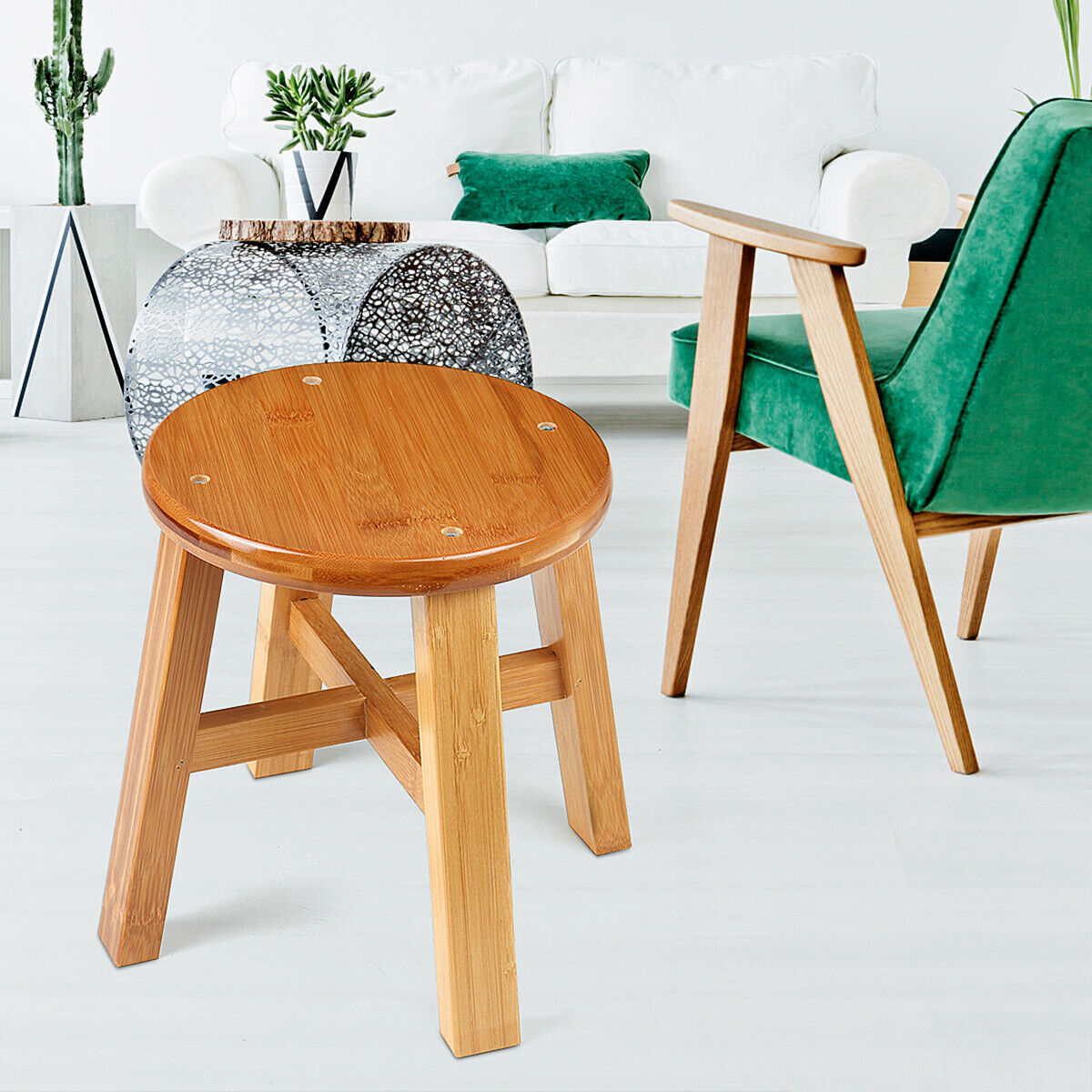 Short round wood deals stool