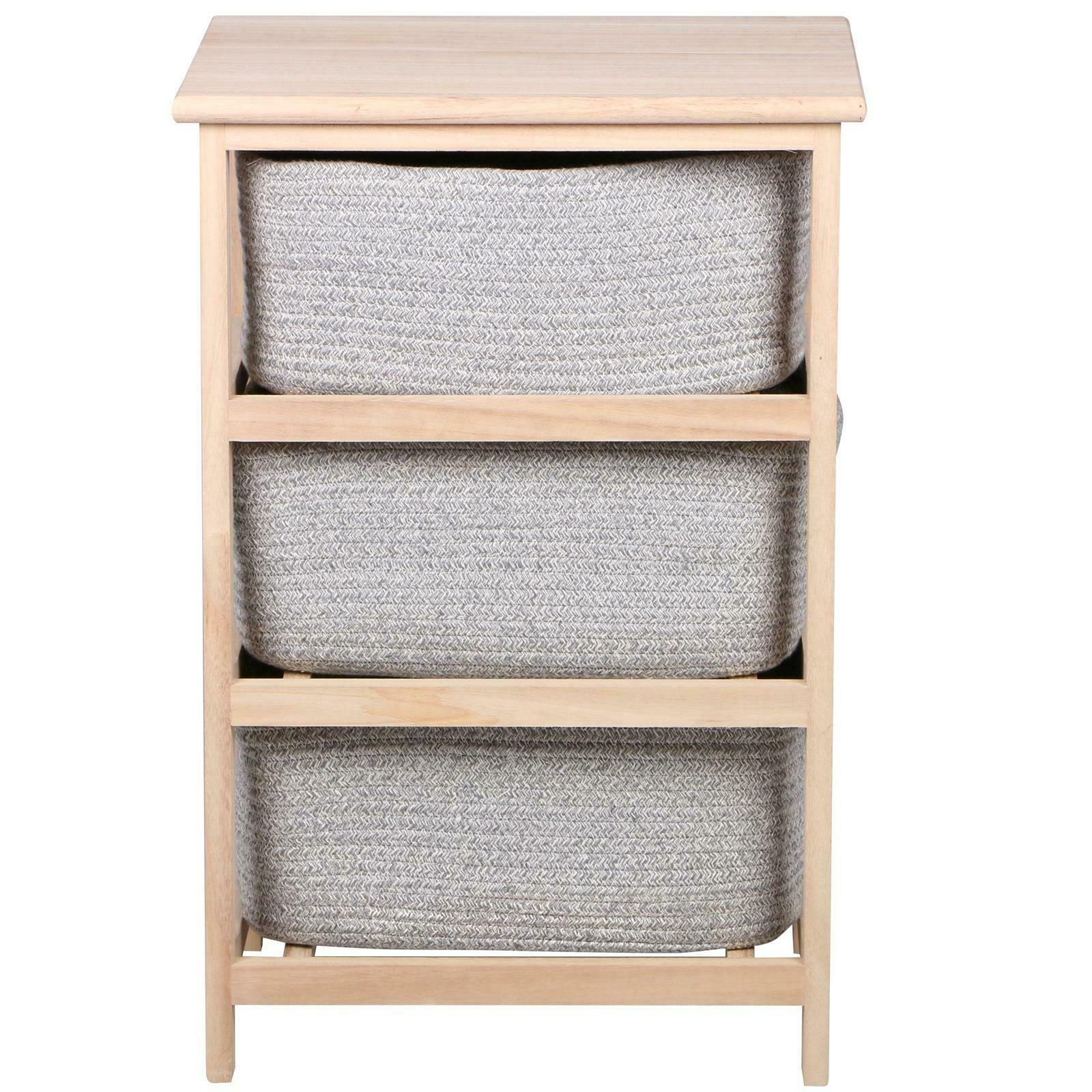3 Tier Drawers Wooden Storage Cabinet Rack Grey Baskets Bedroom Unit Furniture