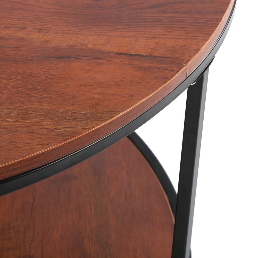 Industrial 2 Tier Round Coffee Tea Table Side End Living Room Storage Shelf Unit
